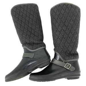 Women Sperry Top Sider Tall Quilt Rubber Riding Boots Size 8 Lined Gray GUC 3810